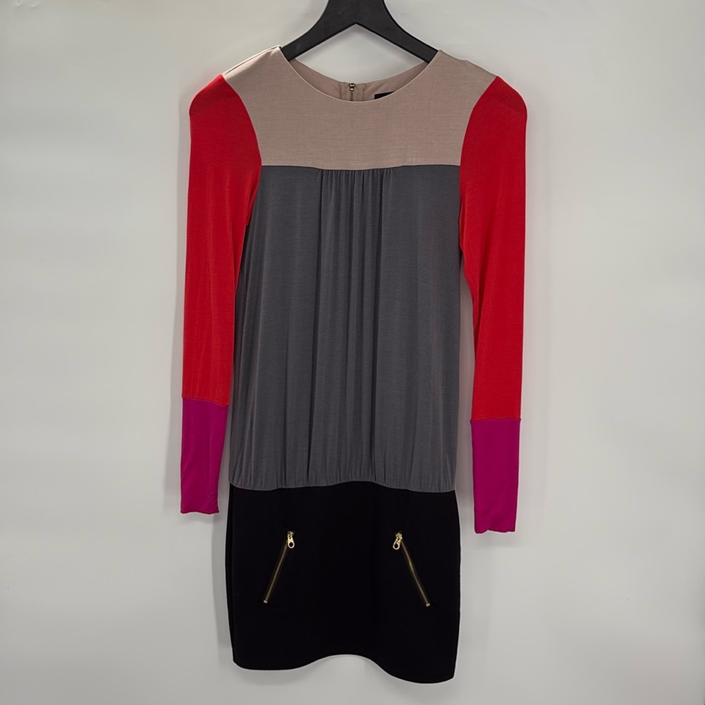 Ted Baker London Pandia Color Block Silk Blend Long Sleeve Dress - Size 0